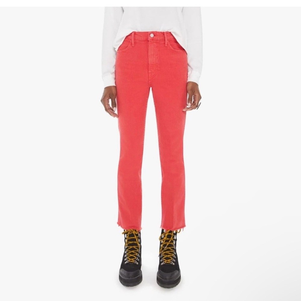 Mother Superior Jeans The Hustler Ankle Frayed Raw Hem Mars Red - Size 26